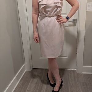 Calvin Klein Soft Pink Midi Dress with Ruffle Detail